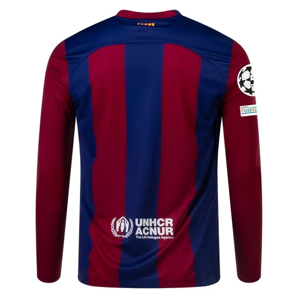 Men's Replica Nike Barcelona Long Sleeve Home Jersey 2324 - UCL