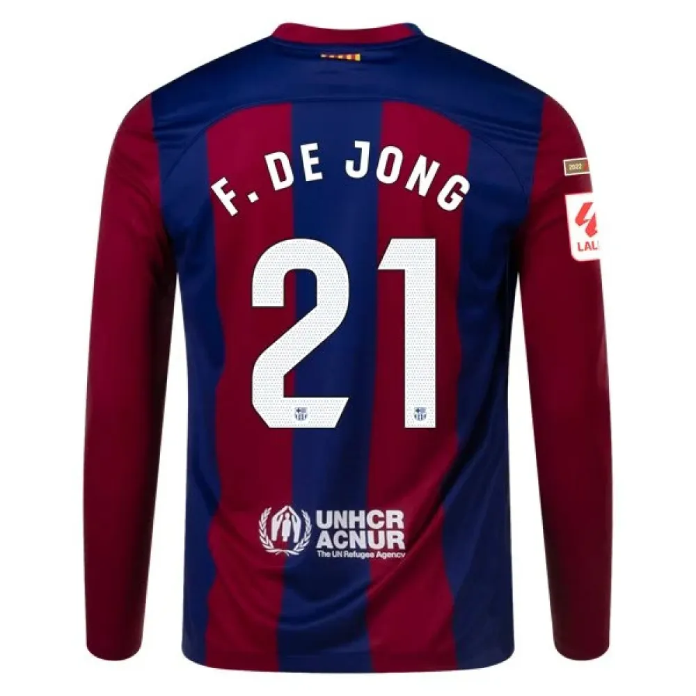 Men's Replica Nike F. De Jong Barcelona Long Sleeve Home Jersey 2324