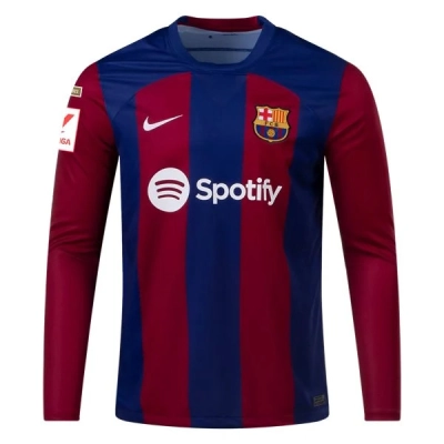 Men's Replica Nike Gavi Barcelona Long Sleeve Home Jersey 2324 01