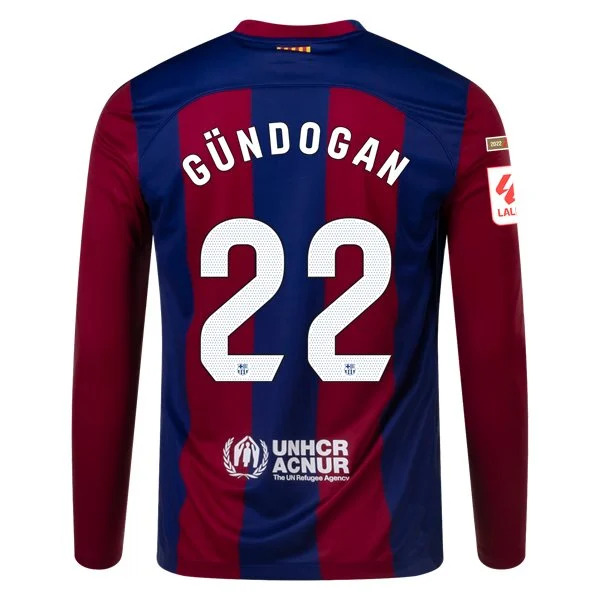 Men's Replica Nike Gundogan Barcelona Long Sleeve Home Jersey 2324