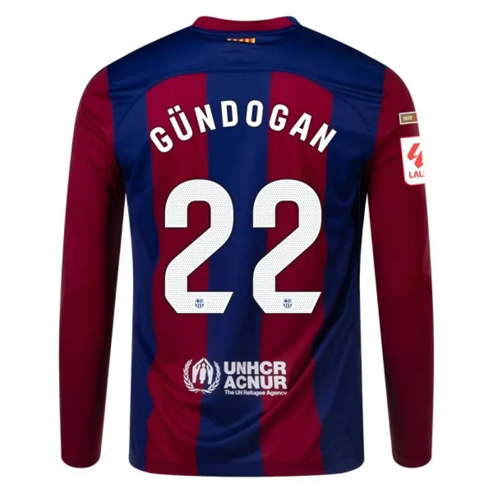 Men's Replica Nike Gundogan Barcelona Long Sleeve Home Jersey 2324