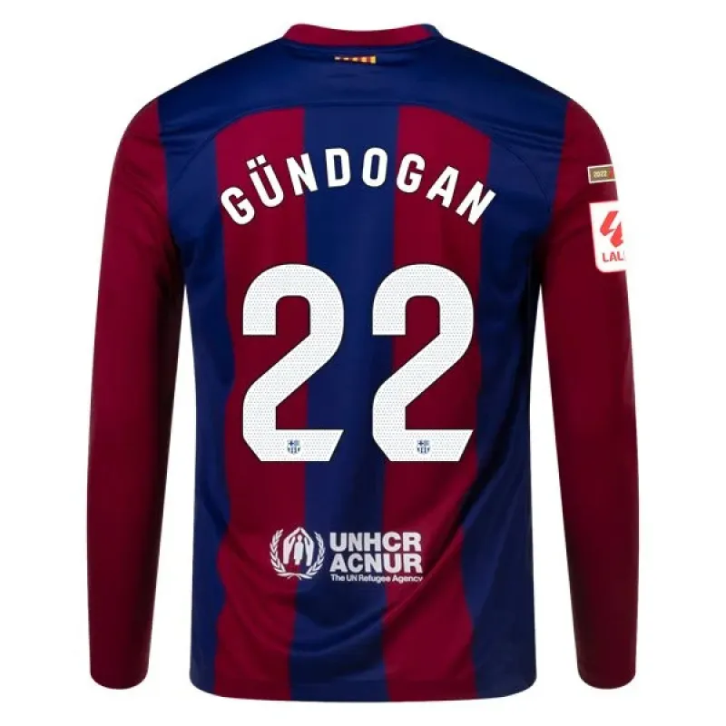 Men's Replica Nike Gundogan Barcelona Long Sleeve Home Jersey 2324