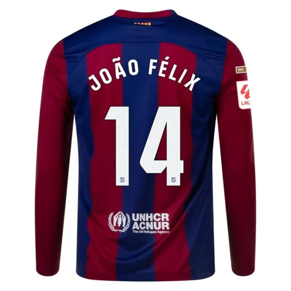 Men's Replica Nike Joao Felix Barcelona Long Sleeve Home Jersey 2324