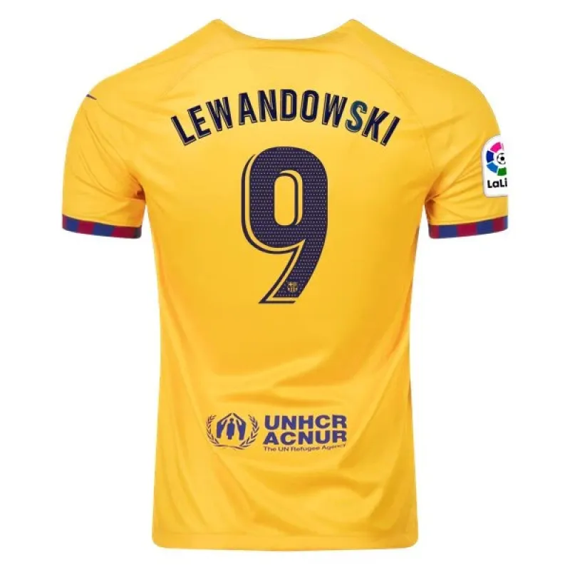 Men's Replica Nike Lewandowski Barcelona Fourth Jersey 2223