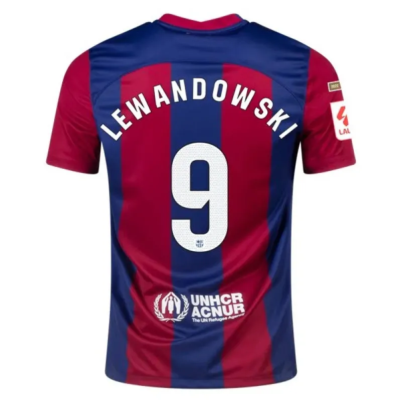 Men's Replica Nike Lewandowski Barcelona Home Jersey 2324
