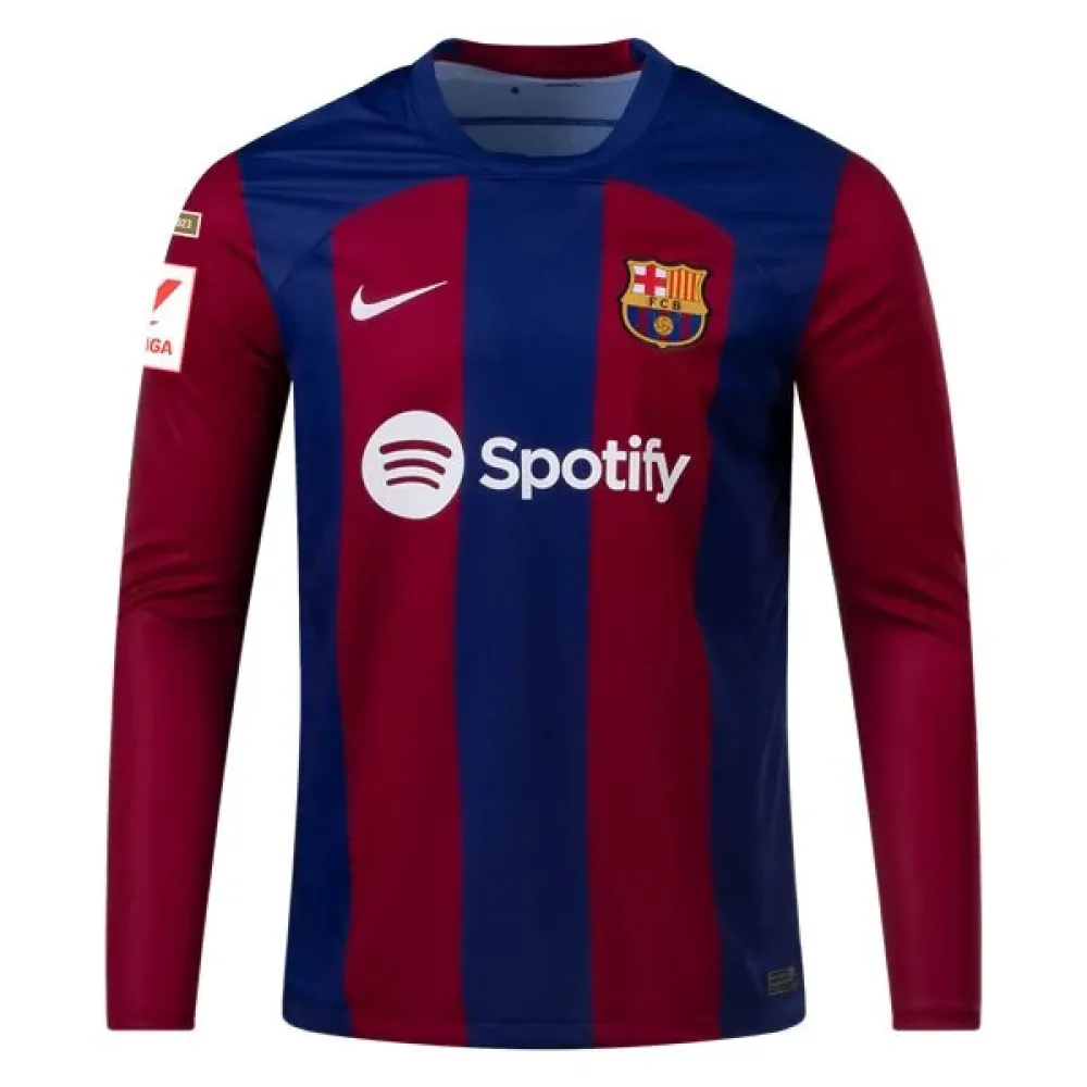 Men's Replica Nike R. Araujo Barcelona Long Sleeve Home Jersey 2324