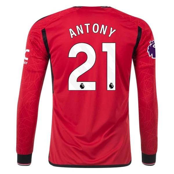 Men's Replica Adidas Antony Manchester United Long Sleeve Home Jersey 2324