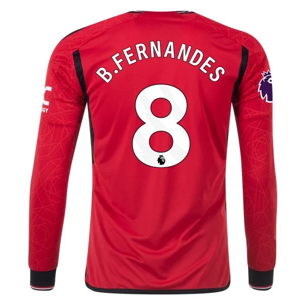 Men's Replica Adidas B. Fernandes Manchester United Long Sleeve Home Jersey 2324