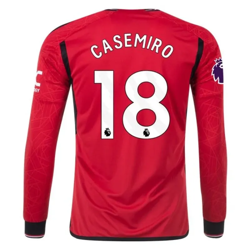 Men's Replica Adidas Casemiro Manchester United Long Sleeve Home Jersey 2324