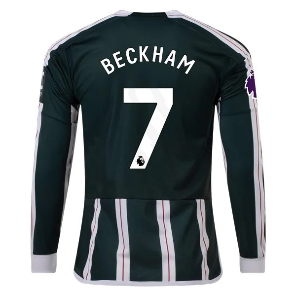 Men's Replica Adidas David Beckham Manchester United Long Sleeve Away Jersey 2324
