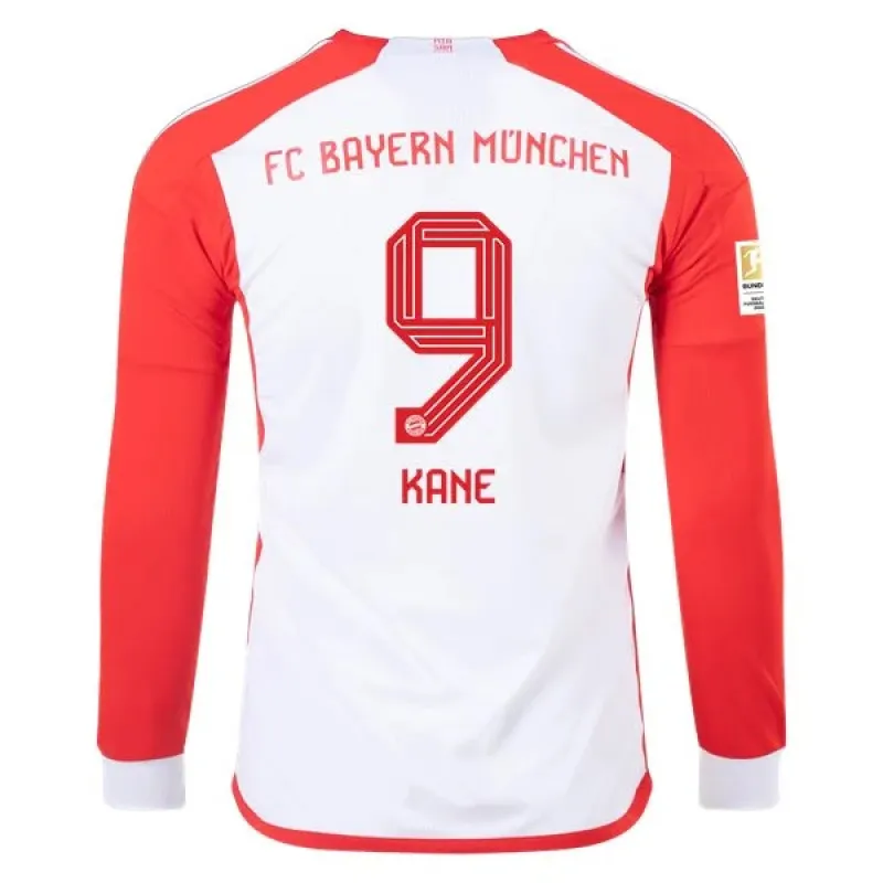 Men's Replica Adidas Kane Bayern Munich Long Sleeve Home Jersey 2324