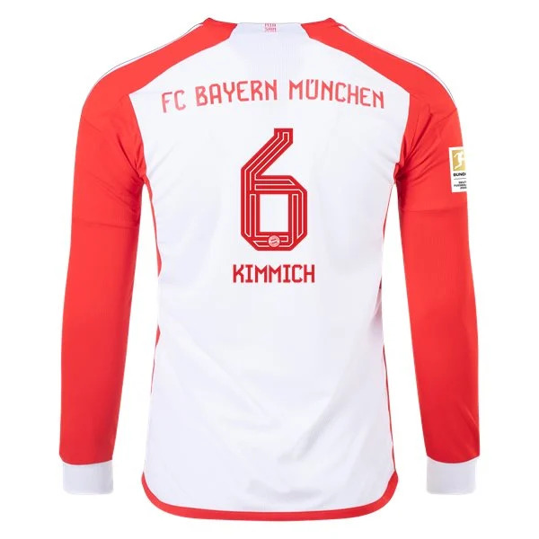 Men's Replica Adidas Kimmich Bayern Munich Long Sleeve Home Jersey 2324