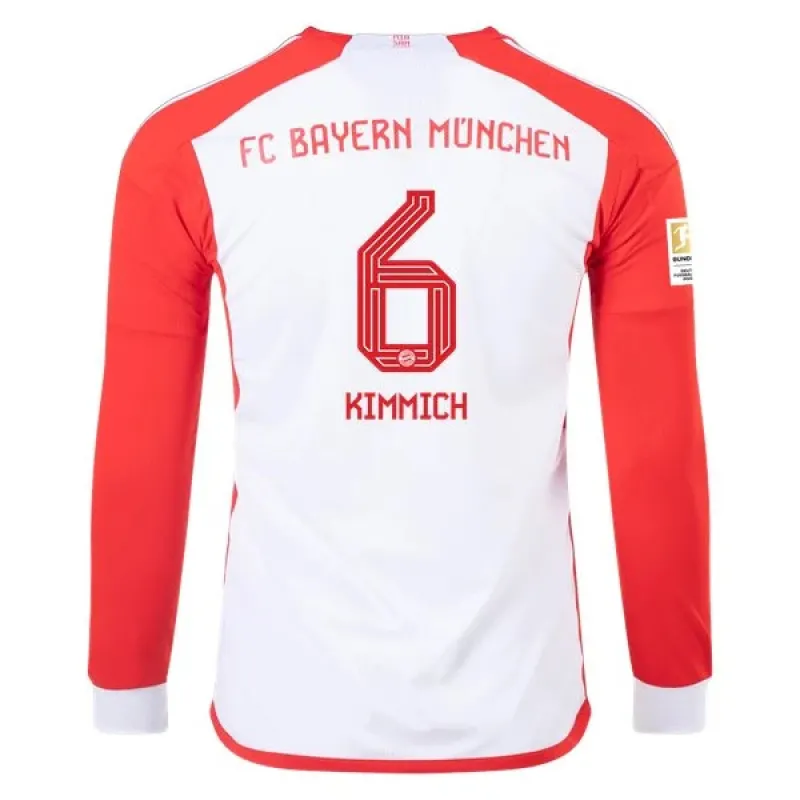 Men's Replica Adidas Kimmich Bayern Munich Long Sleeve Home Jersey 2324