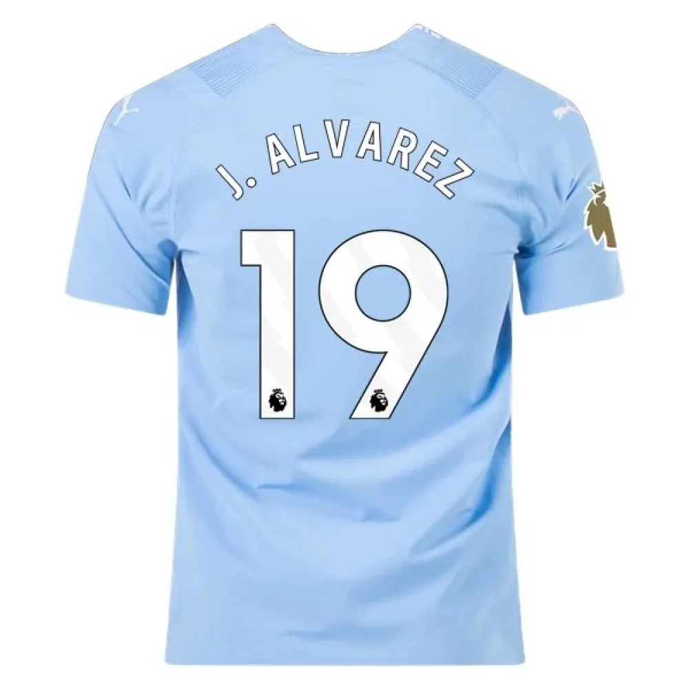 Men's Authentic Puma J. Alvarez Manchester City Home Jersey 2324 - CWC