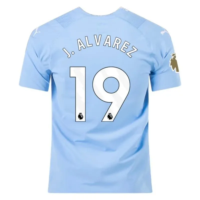 Men's Authentic Puma J. Alvarez Manchester City Home Jersey 2324 - CWC