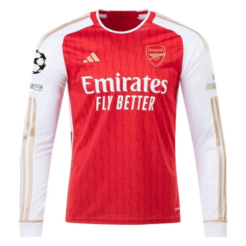 Men's Replica Adidas Arsenal Long Sleeve Home Jersey 2324 - UCL