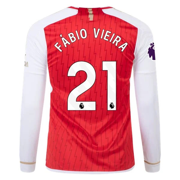 Men's Replica Adidas Fabio Vieira Arsenal Long Sleeve Home Jersey 2324
