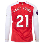 Men's Replica Adidas Fabio Vieira Arsenal Long Sleeve Home Jersey 2324