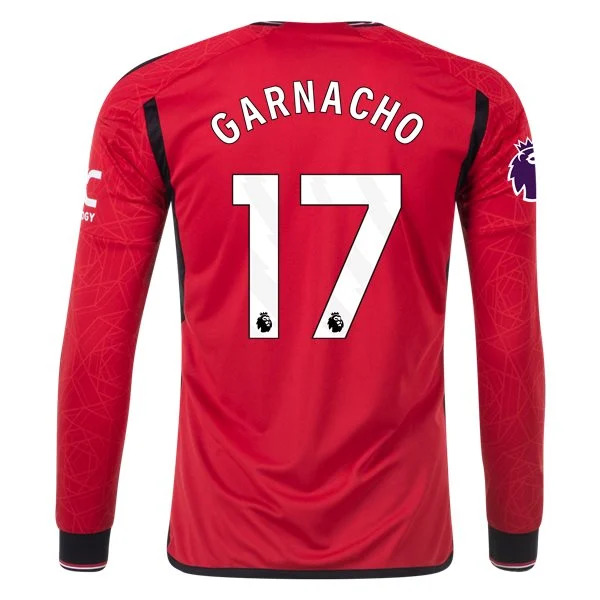 Men's Replica Adidas Garnacho Manchester United Long Sleeve Home Jersey 2324