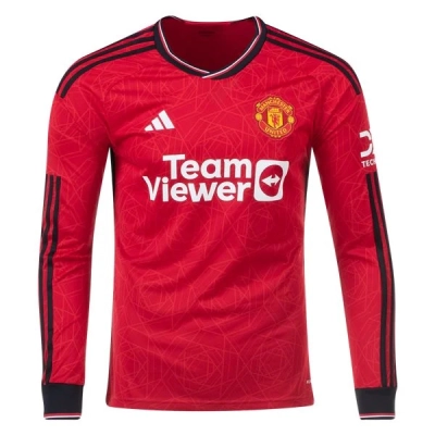 Men's Replica Adidas Manchester United Long Sleeve Home Jersey 2324 01