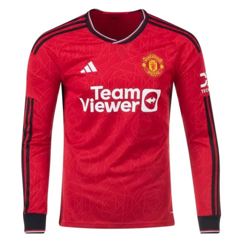 Men's Replica Adidas Manchester United Long Sleeve Home Jersey 2324