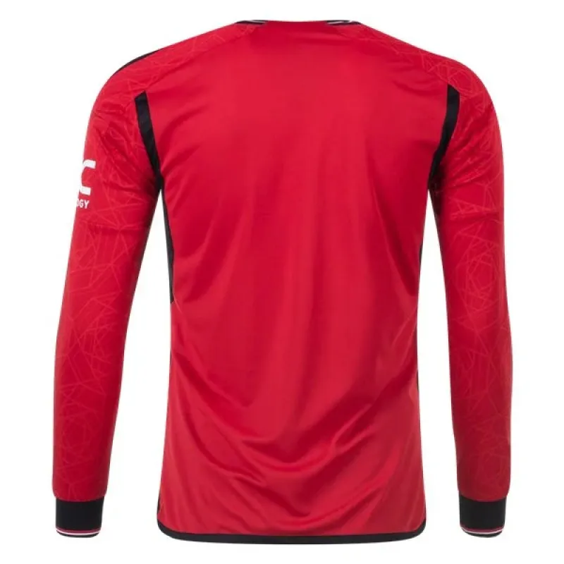 Men's Replica Adidas Manchester United Long Sleeve Home Jersey 2324