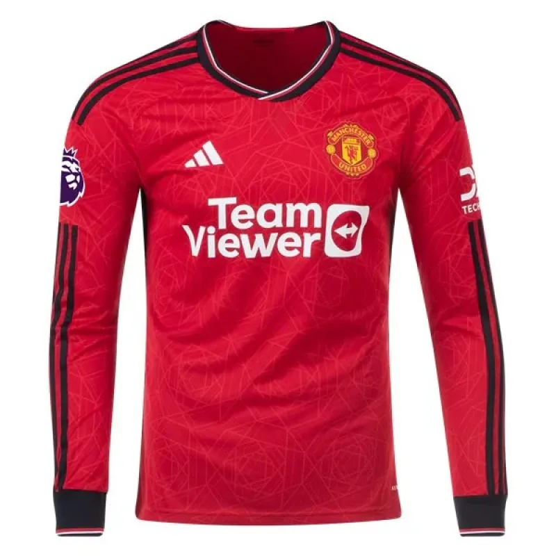 Men's Replica Adidas Mount Manchester United Long Sleeve Home Jersey 2324