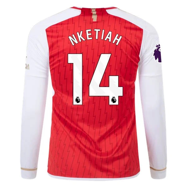Men's Replica Adidas Nketiah Arsenal Long Sleeve Home Jersey 2324