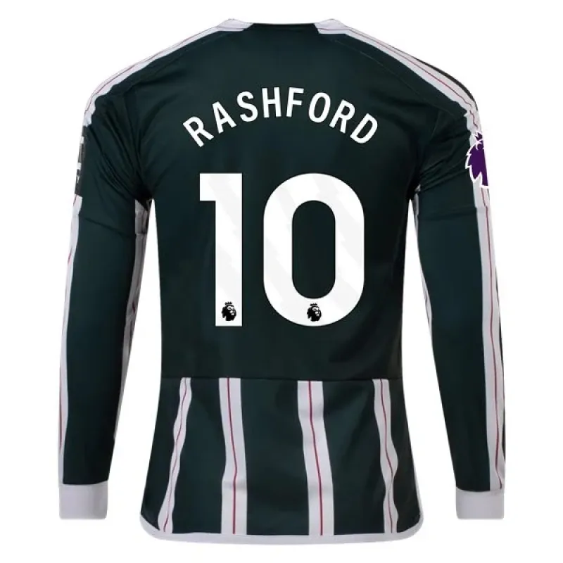 Men's Replica Adidas Rashford Manchester United Long Sleeve Away Jersey 2324