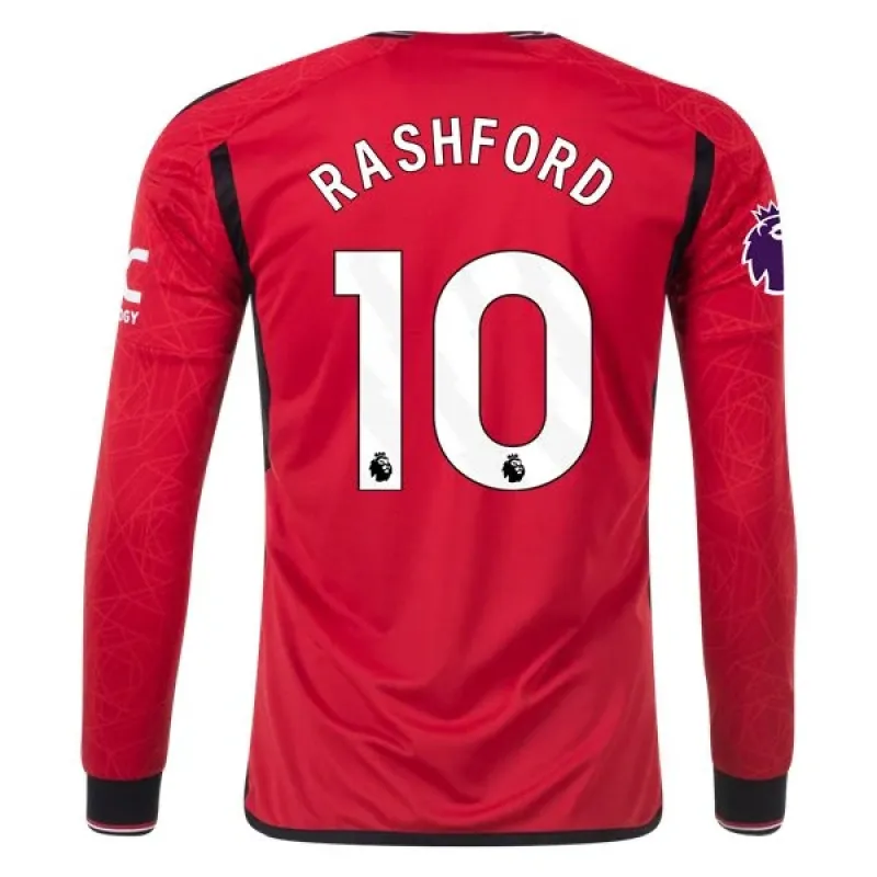 Men's Replica Adidas Rashford Manchester United Long Sleeve Home Jersey 2324