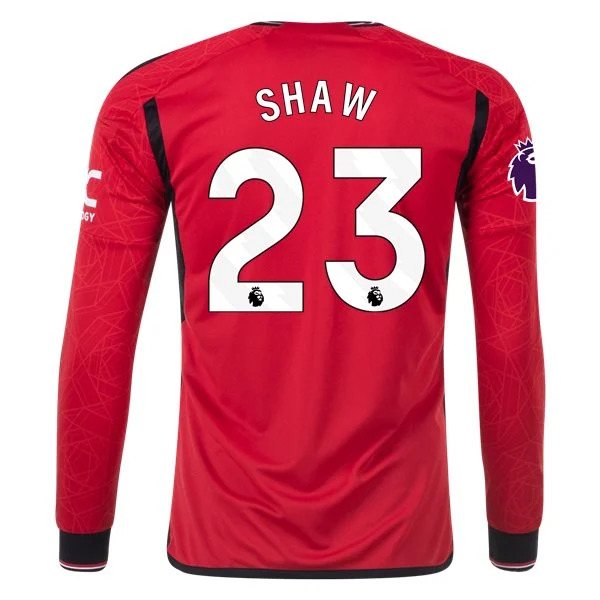 Men's Replica Adidas Shaw Manchester United Long Sleeve Home Jersey 2324