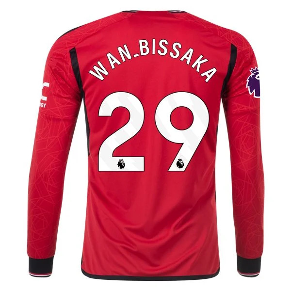 Men's Replica Adidas Wan-Bissaka Manchester United Long Sleeve Home Jersey 2324