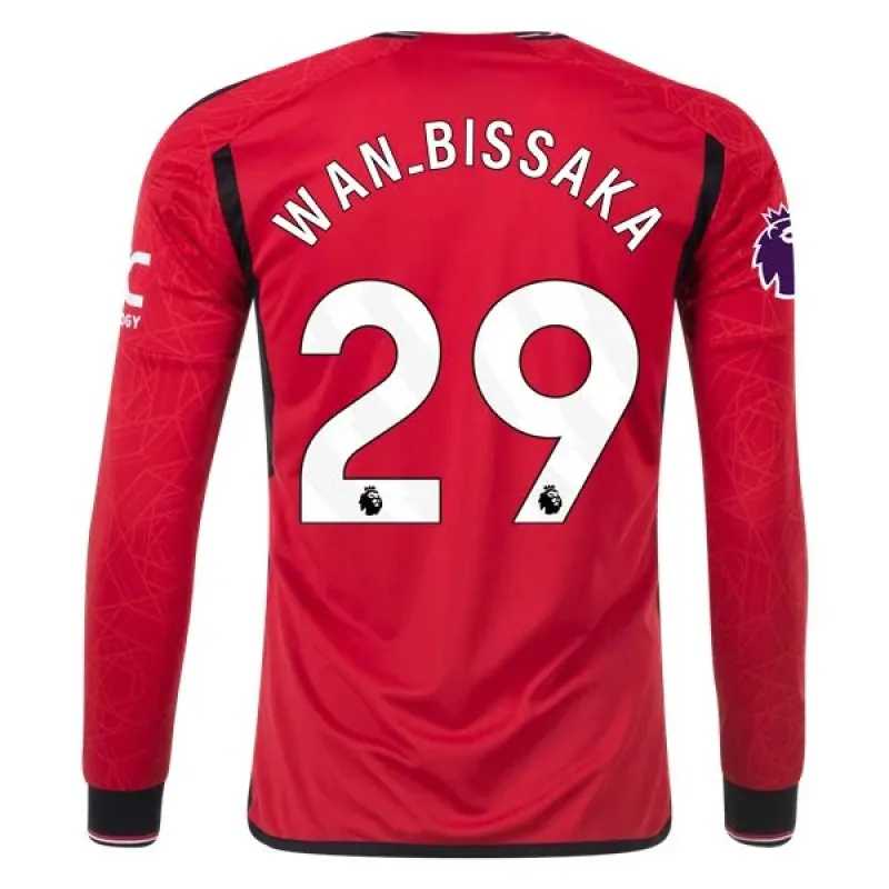 Men's Replica Adidas Wan-Bissaka Manchester United Long Sleeve Home Jersey 2324