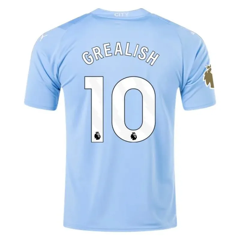 Men's Replica Puma Grealish Manchester City Home Jersey 2324 - CWC