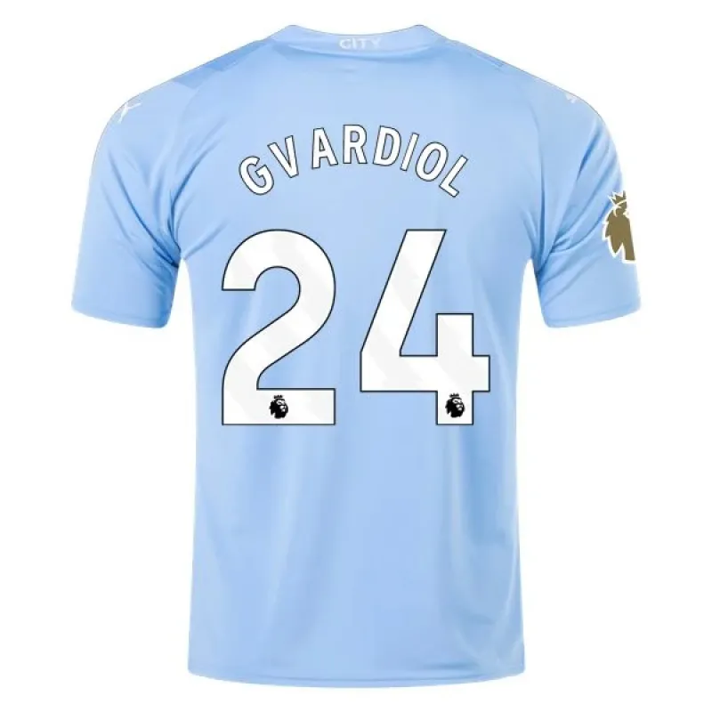 Men's Replica Puma Gvardiol Manchester City Home Jersey 2324 - CWC