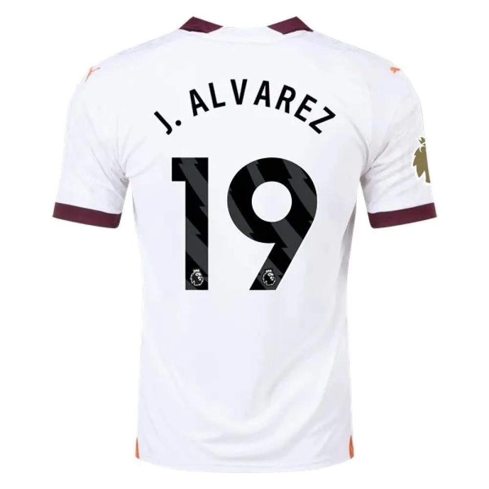 Men's Replica Puma J. Alvarez Manchester City Away Jersey 2324 - CWC