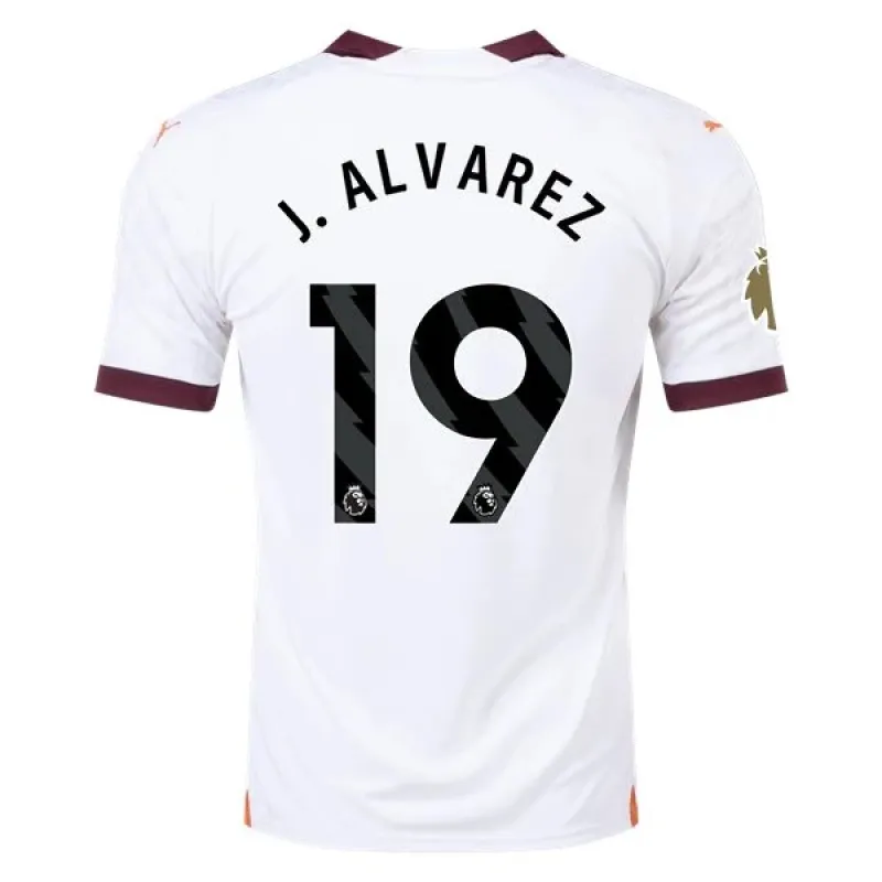 Men's Replica Puma J. Alvarez Manchester City Away Jersey 2324 - CWC
