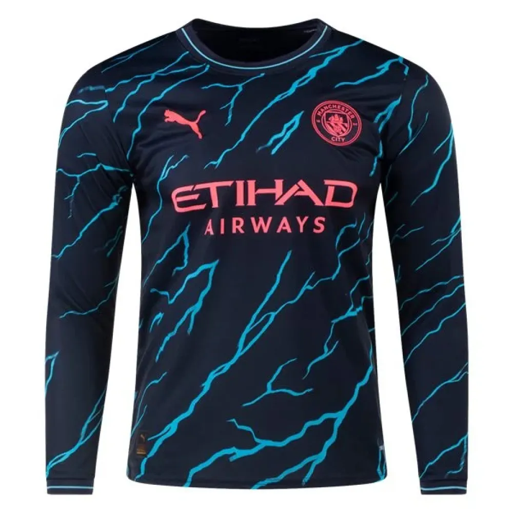 Men's Replica Puma Manchester City Long Sleeve Third Jersey 2324