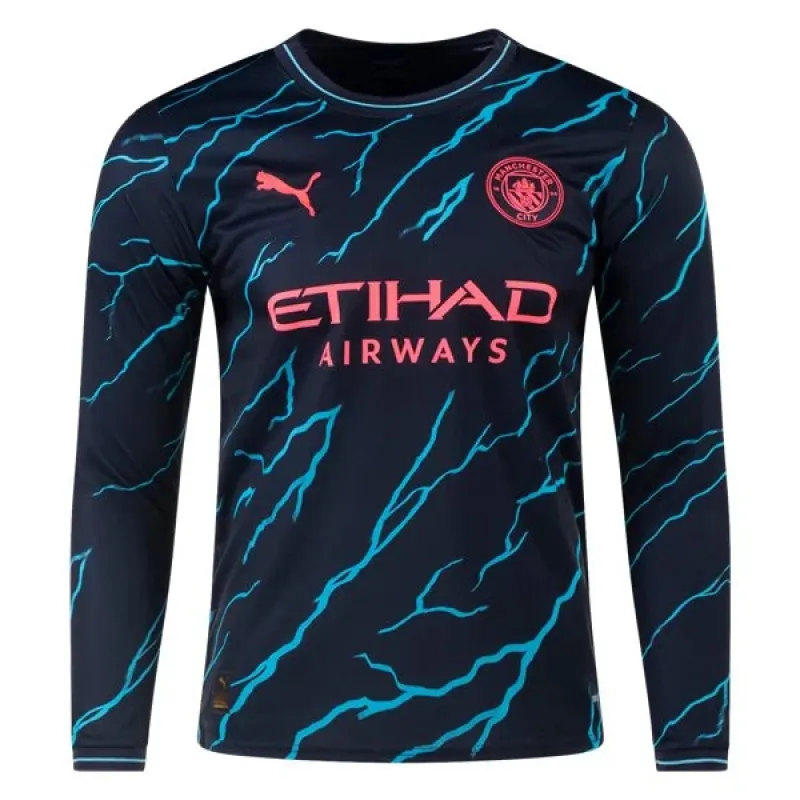 Men's Replica Puma Manchester City Long Sleeve Third Jersey 2324