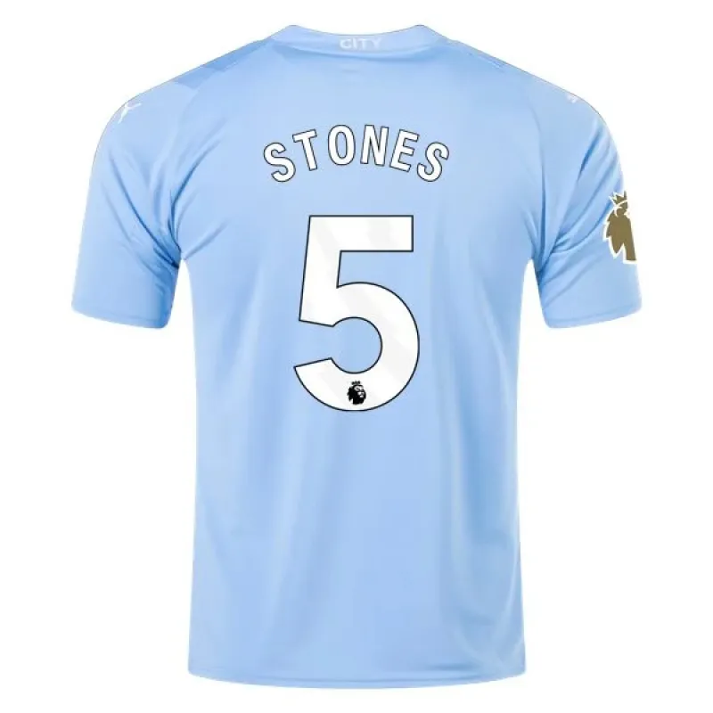 Men's Replica Puma Stones Manchester City Home Jersey 2324 - CWC