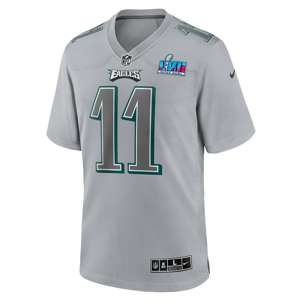 Philadelphia Eagles A.J. Brown Nike Gray Super Bowl LVII Patch Atmosphere Fashion Game Jersey