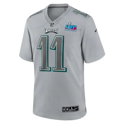 Philadelphia Eagles A.J. Brown Nike Gray Super Bowl LVII Patch Atmosphere Fashion Game Jersey 01
