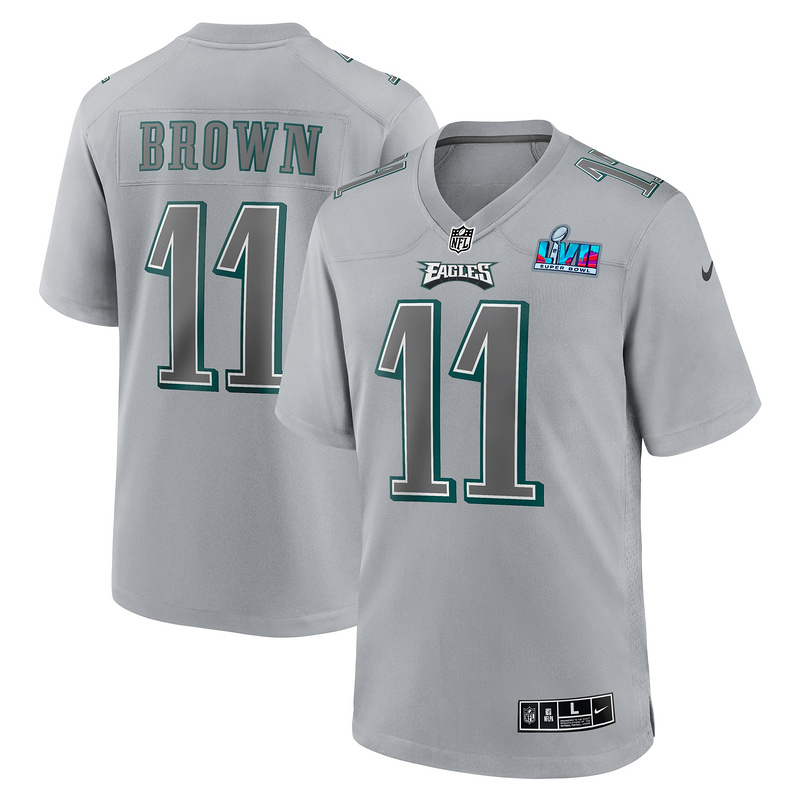 Philadelphia Eagles A.J. Brown Nike Gray Super Bowl LVII Patch Atmosphere Fashion Game Jersey