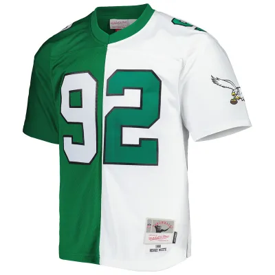 Reggie White Mitchell & Ness Kelly GreenWhite 1990 Split Legacy Replica Jersey 01