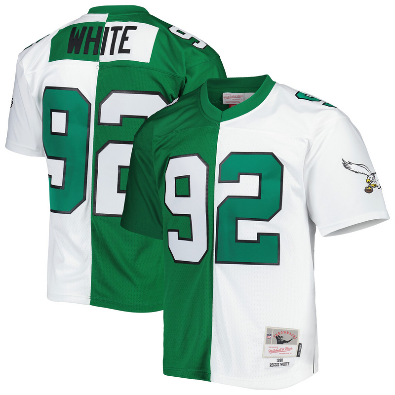 Reggie White Mitchell & Ness Kelly GreenWhite 1990 Split Legacy Replica Jersey