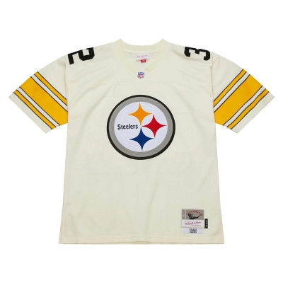 Men's Pittsburgh Steelers Franco Harris Mitchell & Ness Cream Chainstitch Legacy Jersey 01