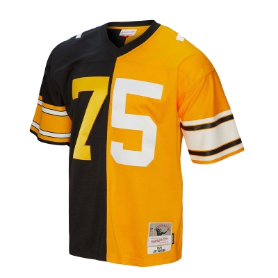 Men's Pittsburgh Steelers Joe Greene Mitchell & Ness BlackGold 1976 Split Legacy Replica Jersey 01