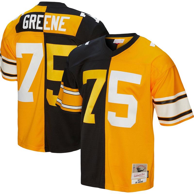 Men's Pittsburgh Steelers Joe Greene Mitchell & Ness BlackGold 1976 Split Legacy Replica Jersey