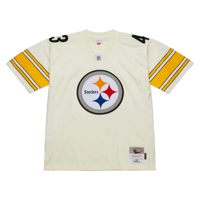 Men's Pittsburgh Steelers Troy Polamalu Mitchell & Ness Cream Chainstitch Legacy Jersey 01