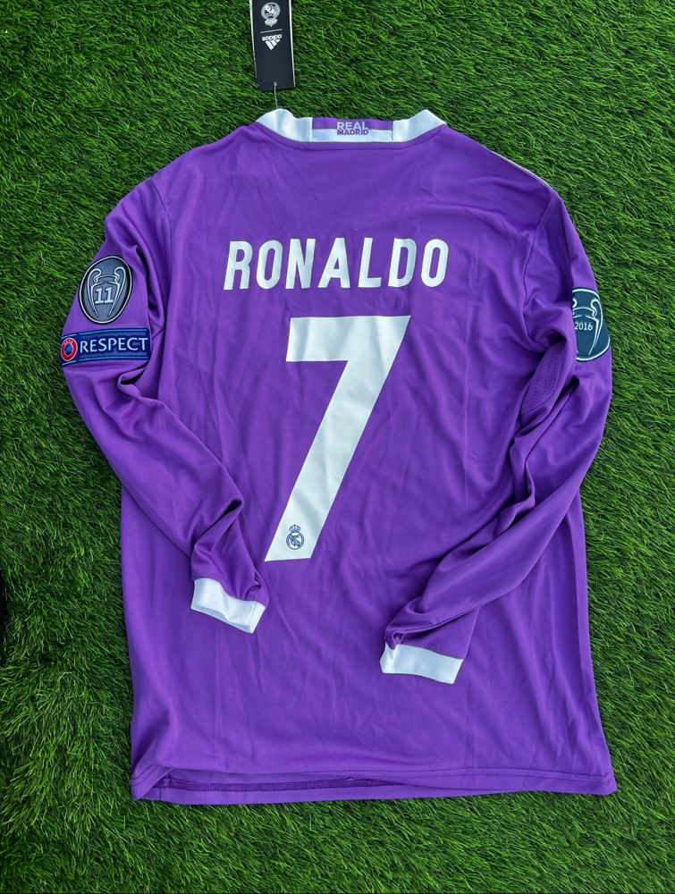 Ronaldo #7 Purple Real Madrid 2016-2017 UEFA Long Sleeve Soccer Jersey Large